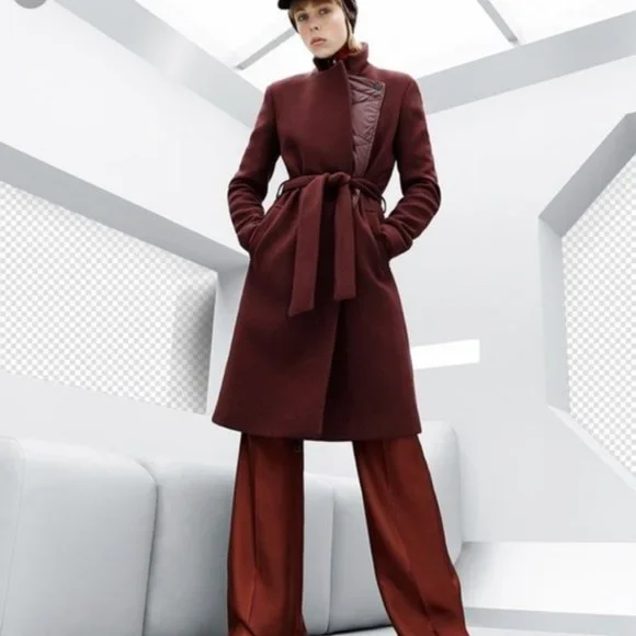 H&M Studio Collection Burgundy Wool and Quilted Puffer Coat 8 Medium - Picture 3 of 9